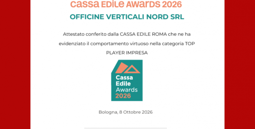 Officine Verticali Nord premiata con il Bollino Cassa Edile Awards 2026